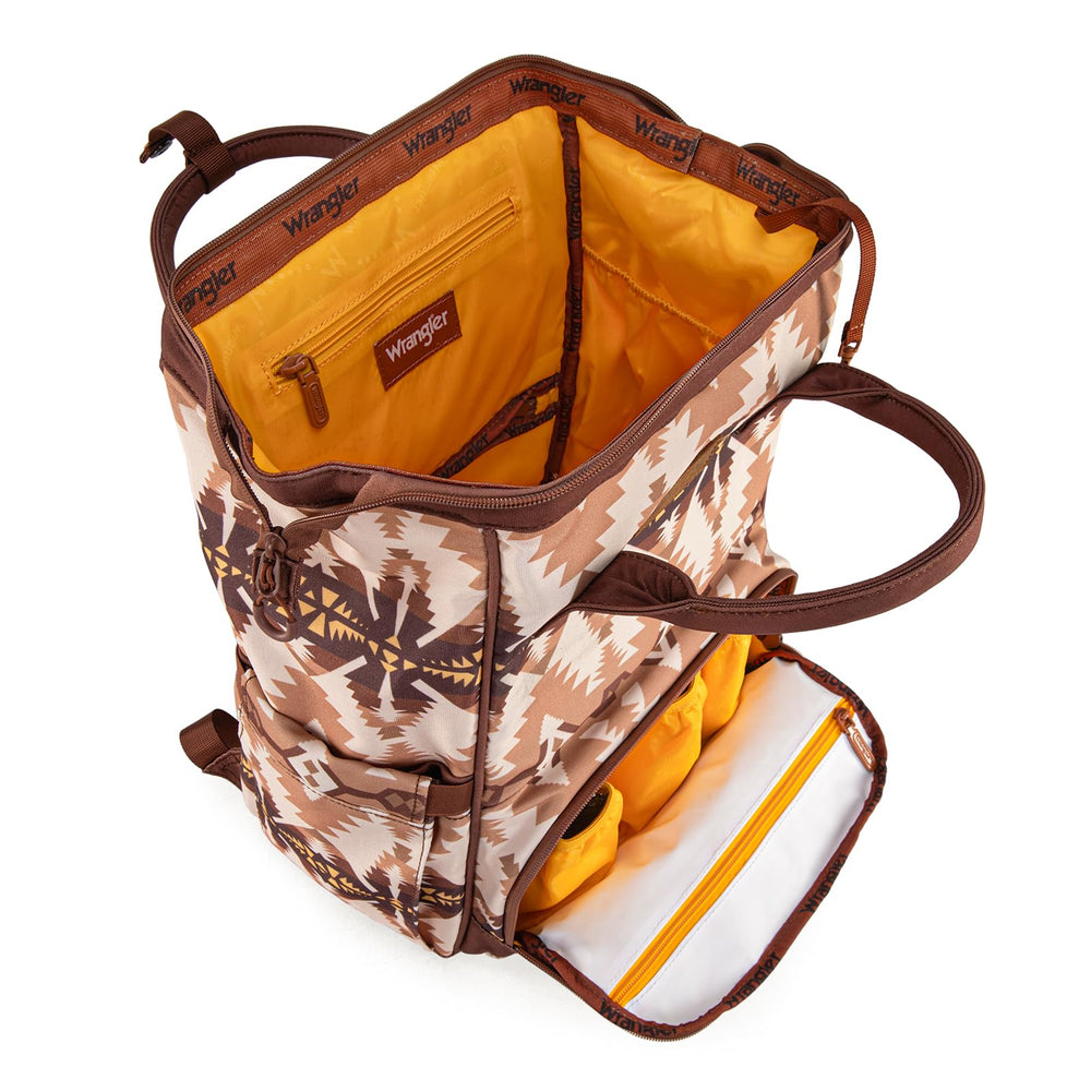 Montana West Wrangler Callie diaper bag waterproof compartment protects valuables from spills and weather.