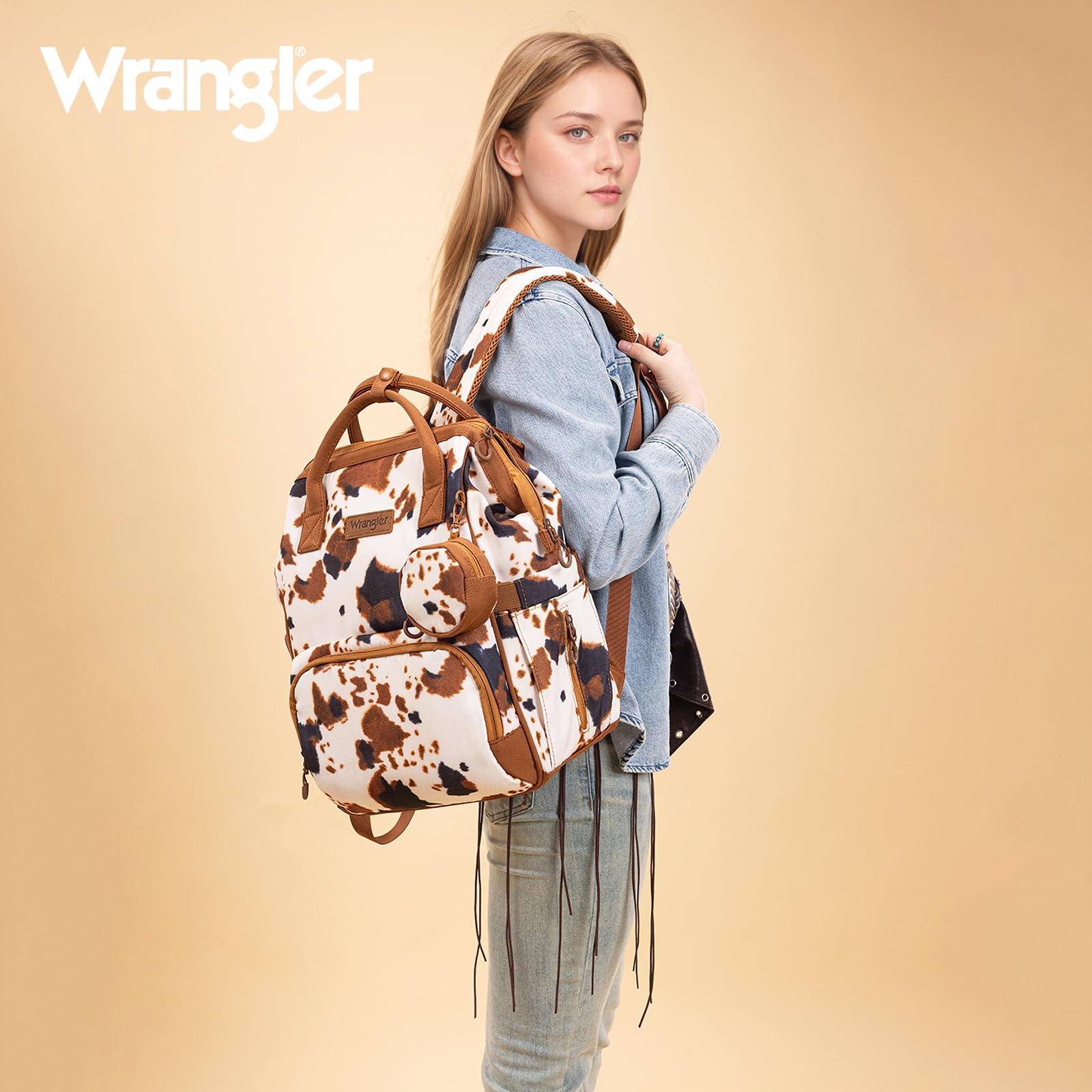 Montana West Wrangler Diaper Bag Backpack back view showing spacious main compartment for essentials