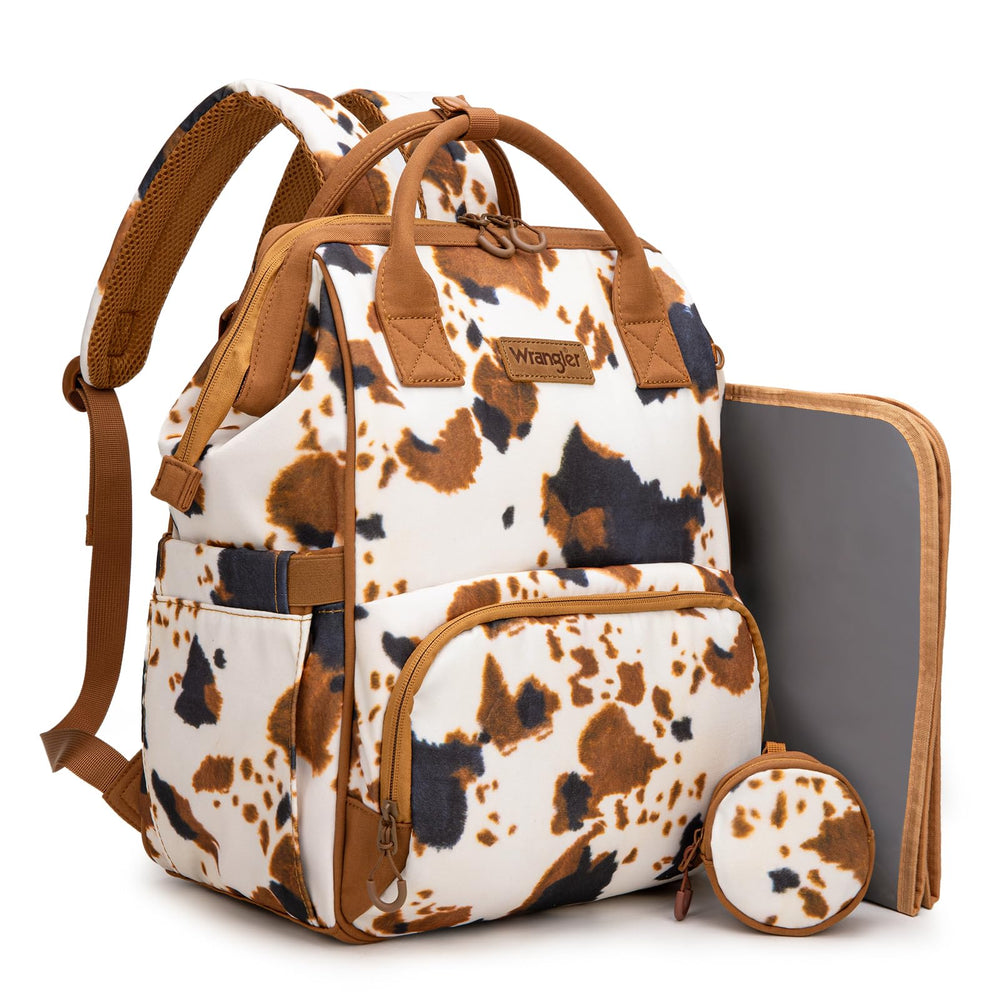 Montana West Wrangler Diaper Bag Backpack front view shows stylish southwest pattern for on-the-go moms
