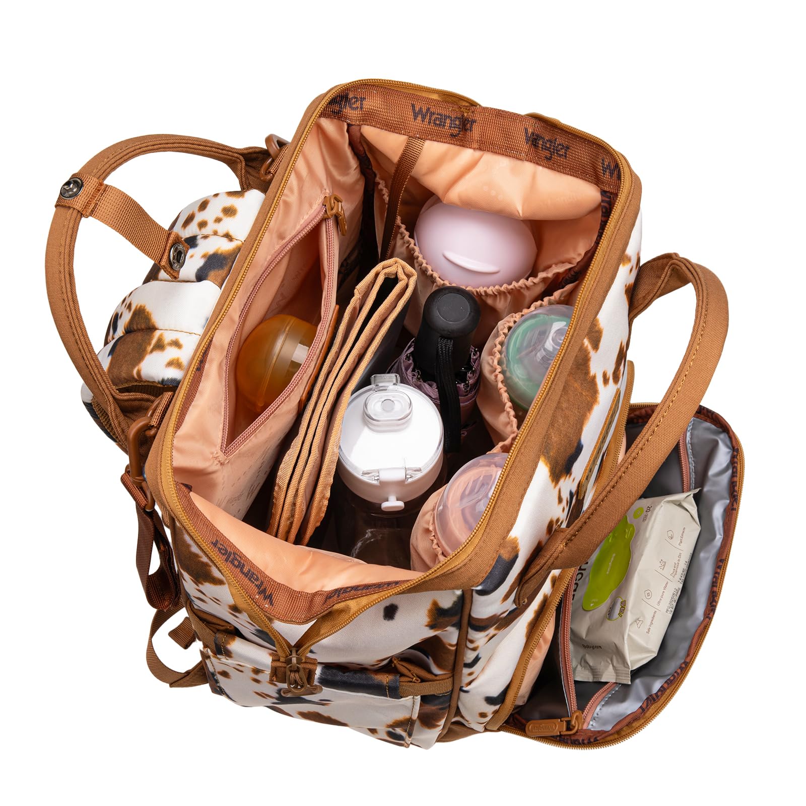 Montana West Wrangler Diaper Bag Side Pocket highlights quick-access storage for bottles and snacks