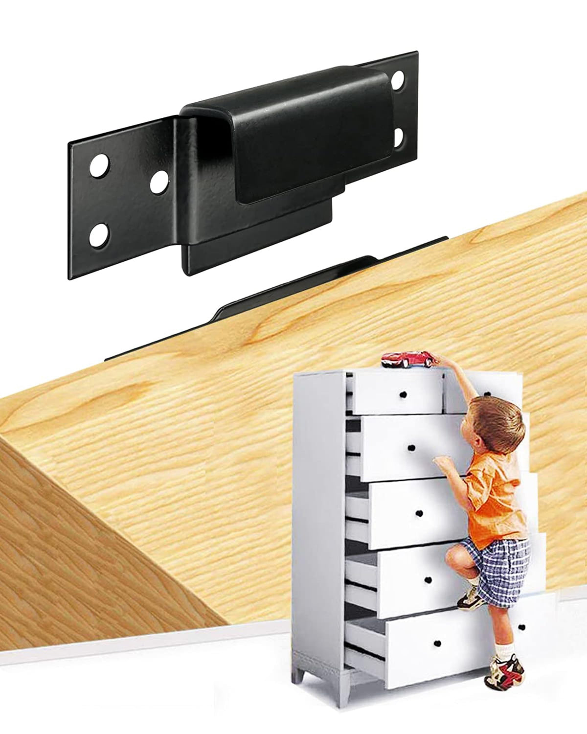 Montane furniture wall anchor dresser setup secures heavy furniture against tipping.