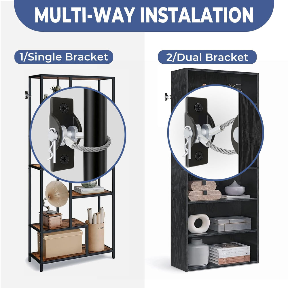 MONTANE leaning mirror wall anchor diagram highlights versatile mounting options