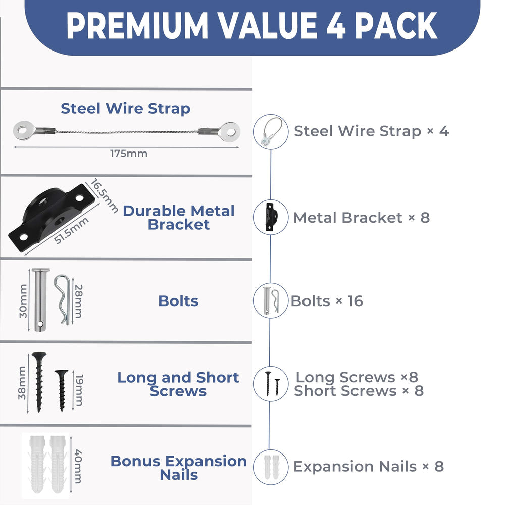 MONTANE metal safety straps illustrate a complete babyproofing kit for large furniture