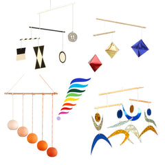 Montessori baby mobile Munari wood detail supports newborn visual focus