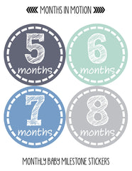 Months In Motion round stickers closeup shows 3.93-inch diameter