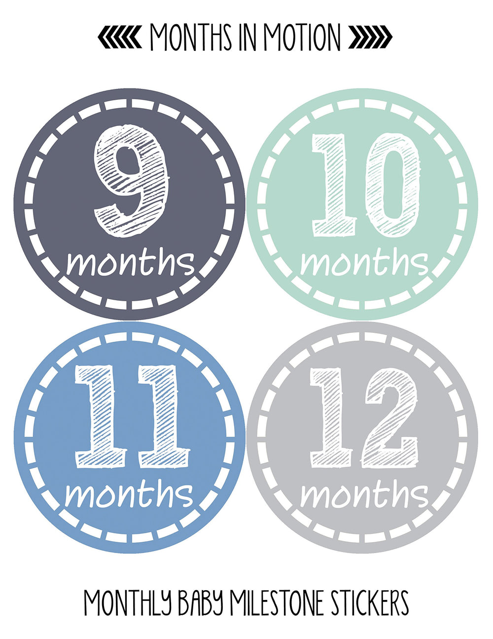 Months In Motion sticker sheet on white background minimizes reflections