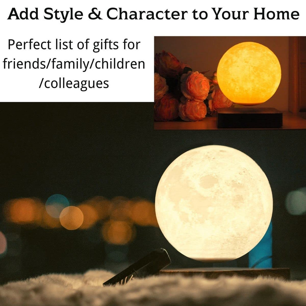 MOOCCI Levitating Moon Lamp's floating moon rotates quietly for calming bedside ambience.