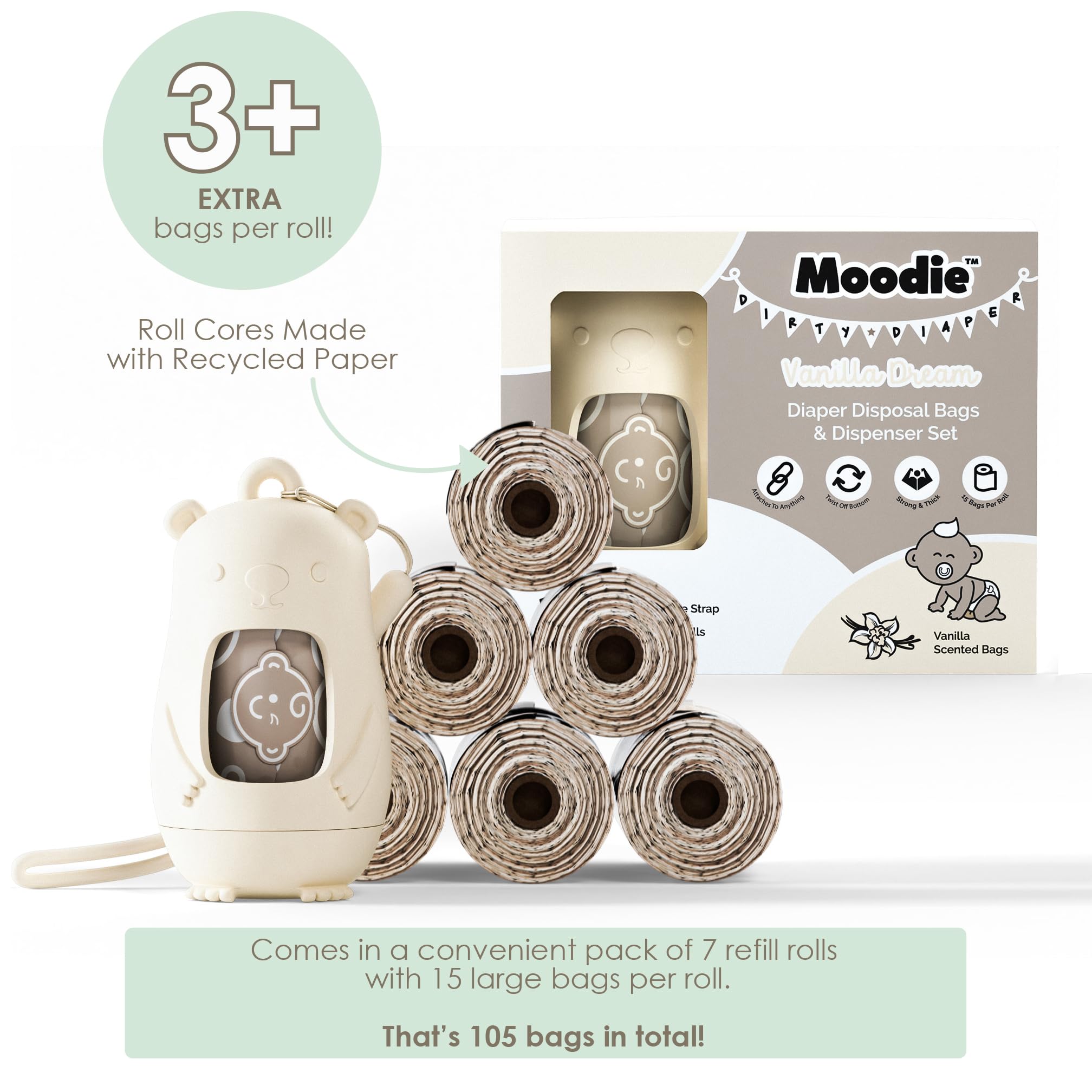 Moodie on-the-go setup demonstrating portable diaper disposal solution