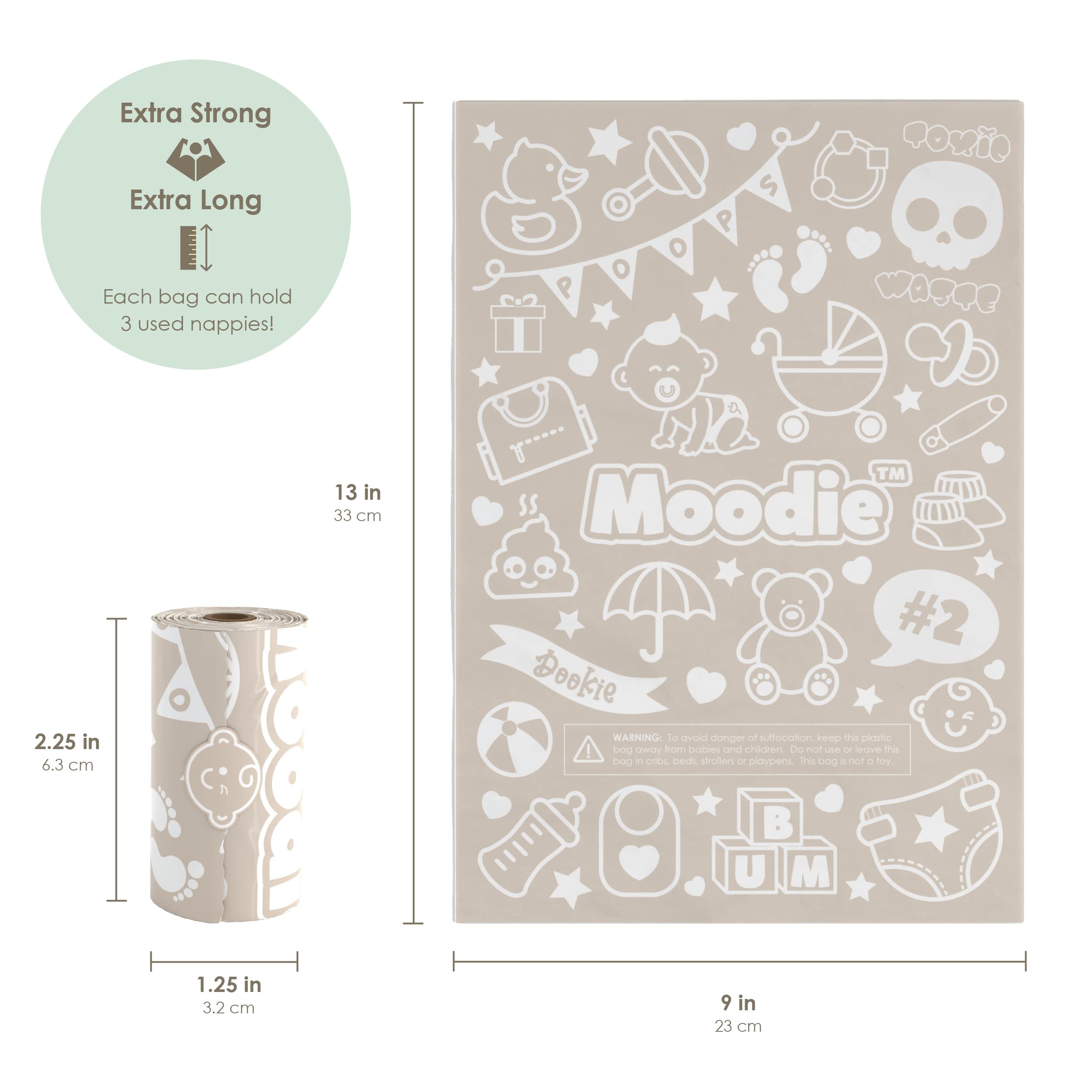 Moodie refill rolls of non-scented bags ready for travel and restock.