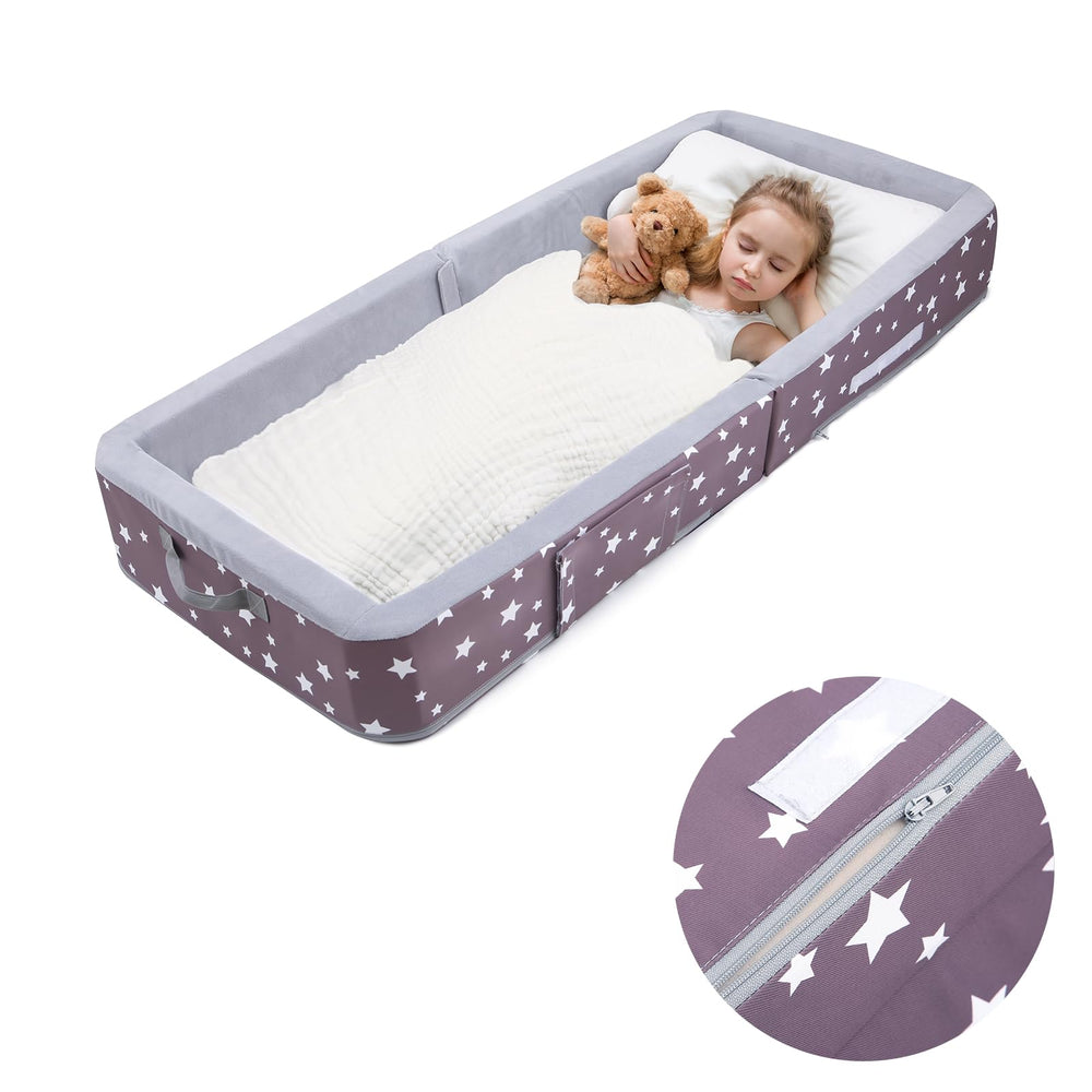 Mooedcoe foldable toddler bed unfolded showing compact sleeping space