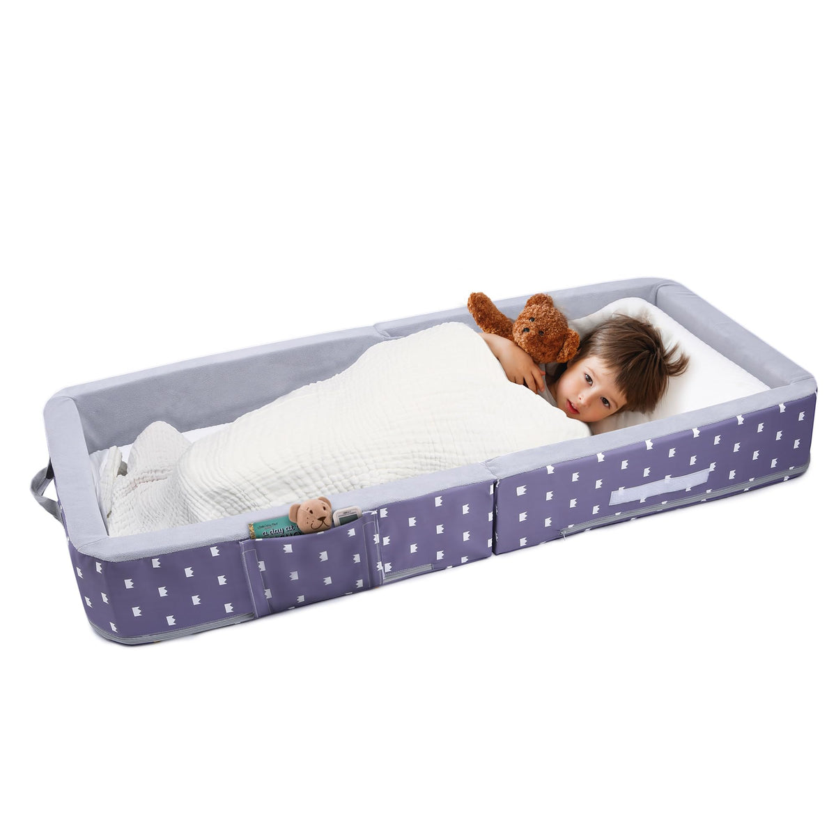 Mooedcoe foldable toddler floor bed folded compact for travel storage.