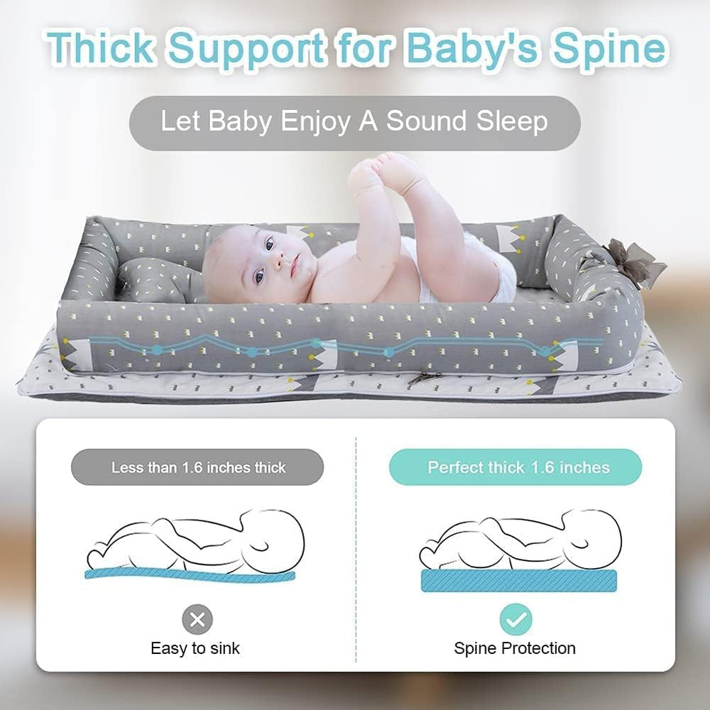 Mooedcoe portable baby cushion pad demonstrates supervised-use setup for supervised play
