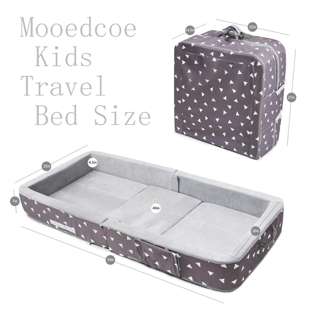 Mooedcoe Portable Toddler Bed unfolded showing roomy sleep area for safe naps.