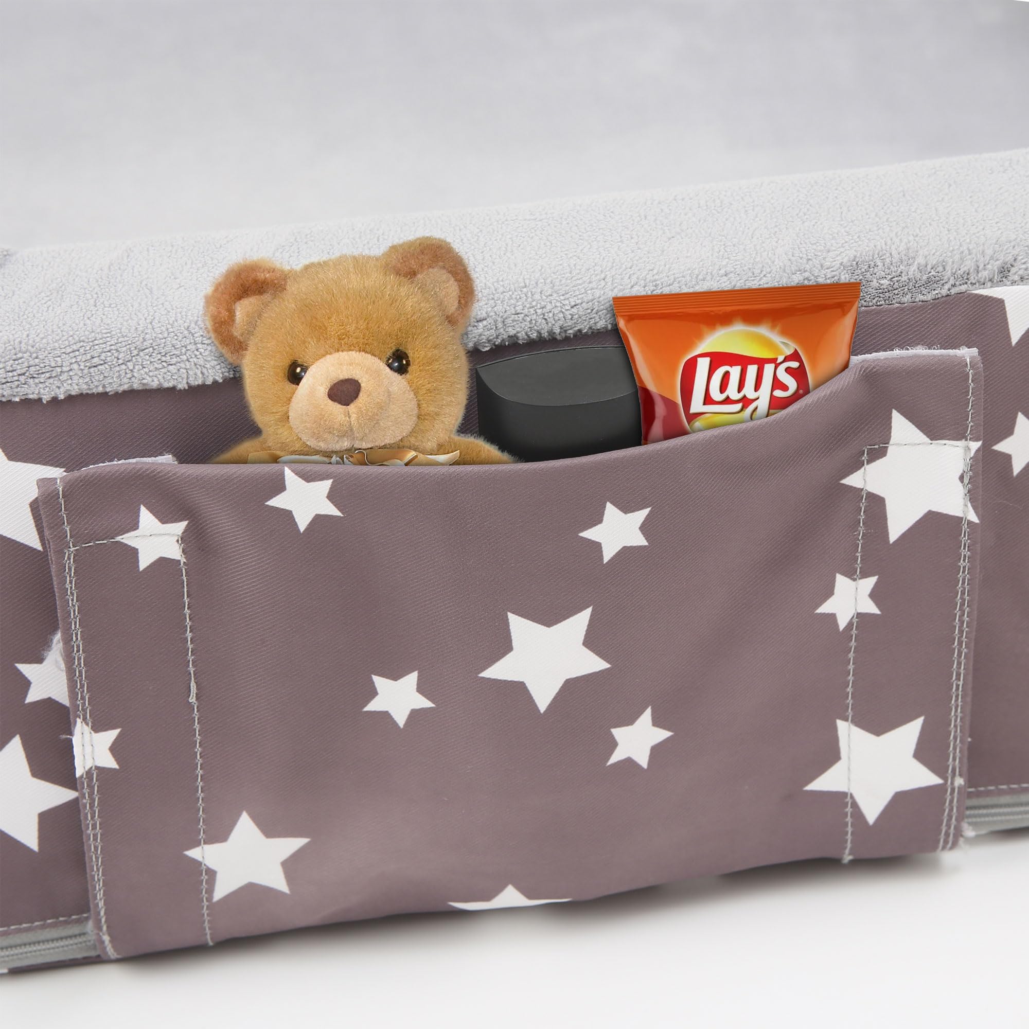 Mooedcoe travel case keeps bed ready for hotels and daycare.
