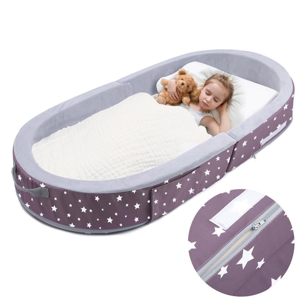 Mooedcoe toddler bed with sides/guardrails, adds a safe playtime boundary.