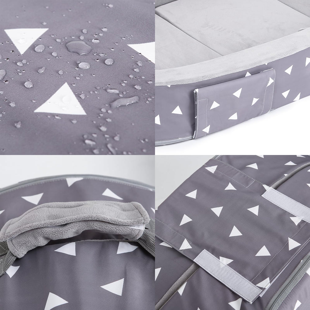 Mooedcoe toddler travel bed mattress showing cushioned comfort for naps.