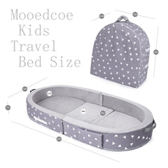 Mooedcoe toddler travel bed with sides to create a defined sleep zone.