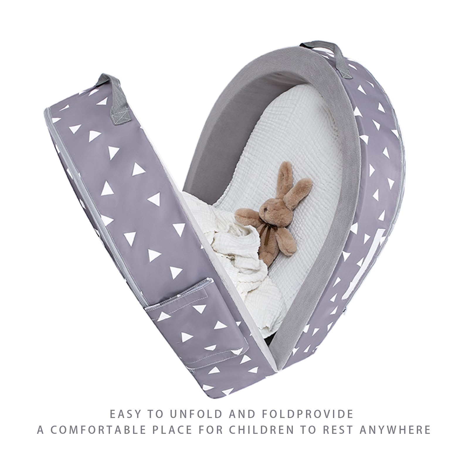 Mooedcoe travel bed washable covers shown for easy cleanup.
