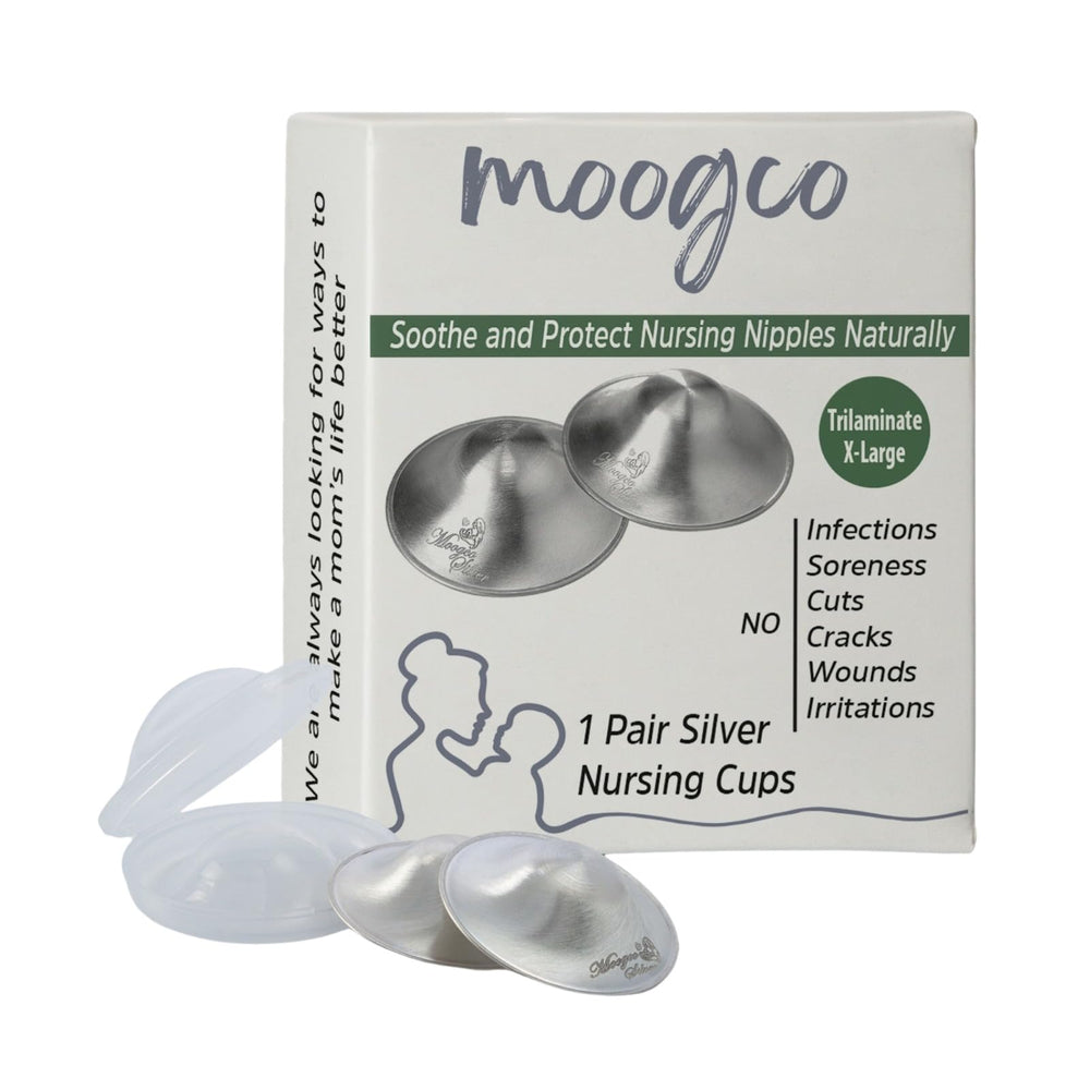 MOOGCO Silver Nursing Cups close-up show protective design for sensitive nursing skin