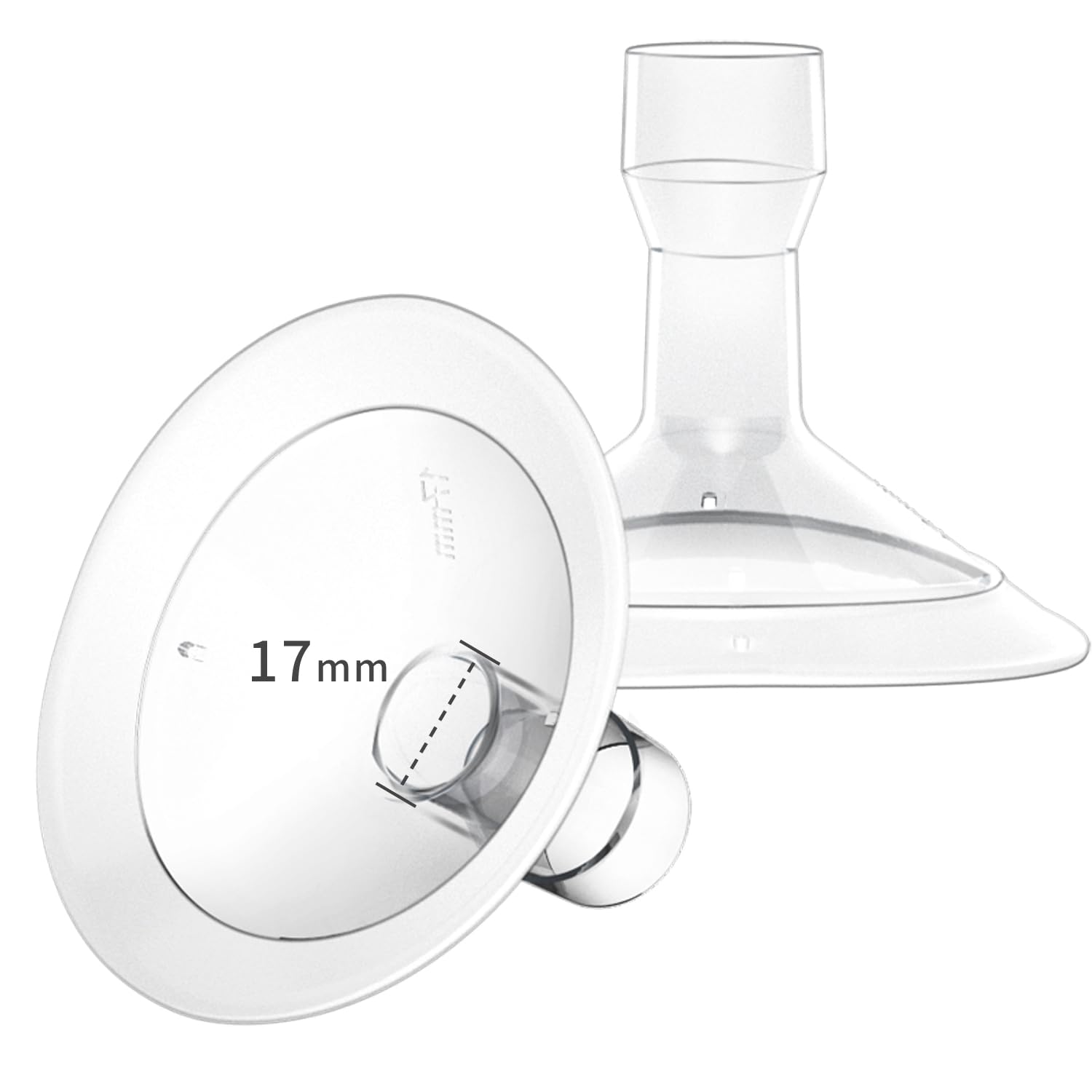 MOOMentaneous 17mm oval flange shields close-up for Medela compatibility and comfort.
