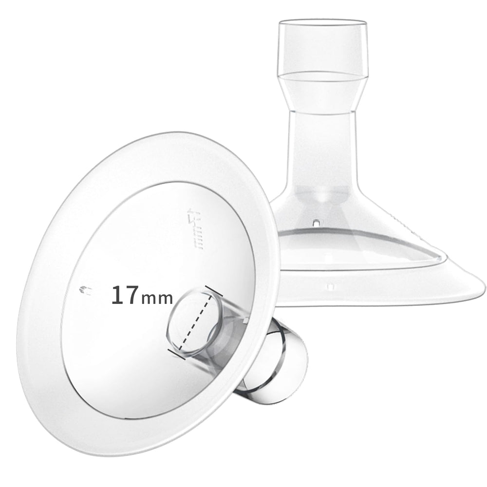 MOOMentaneous 17mm oval flange shields close-up for Medela compatibility and comfort.