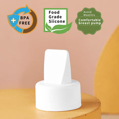 MOOMentaneous silicone duckbill valve offers secure grip on varied flange sizes.