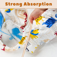 MooMoo Baby bedwetting shorts high waist provides secure, comfortable fit.