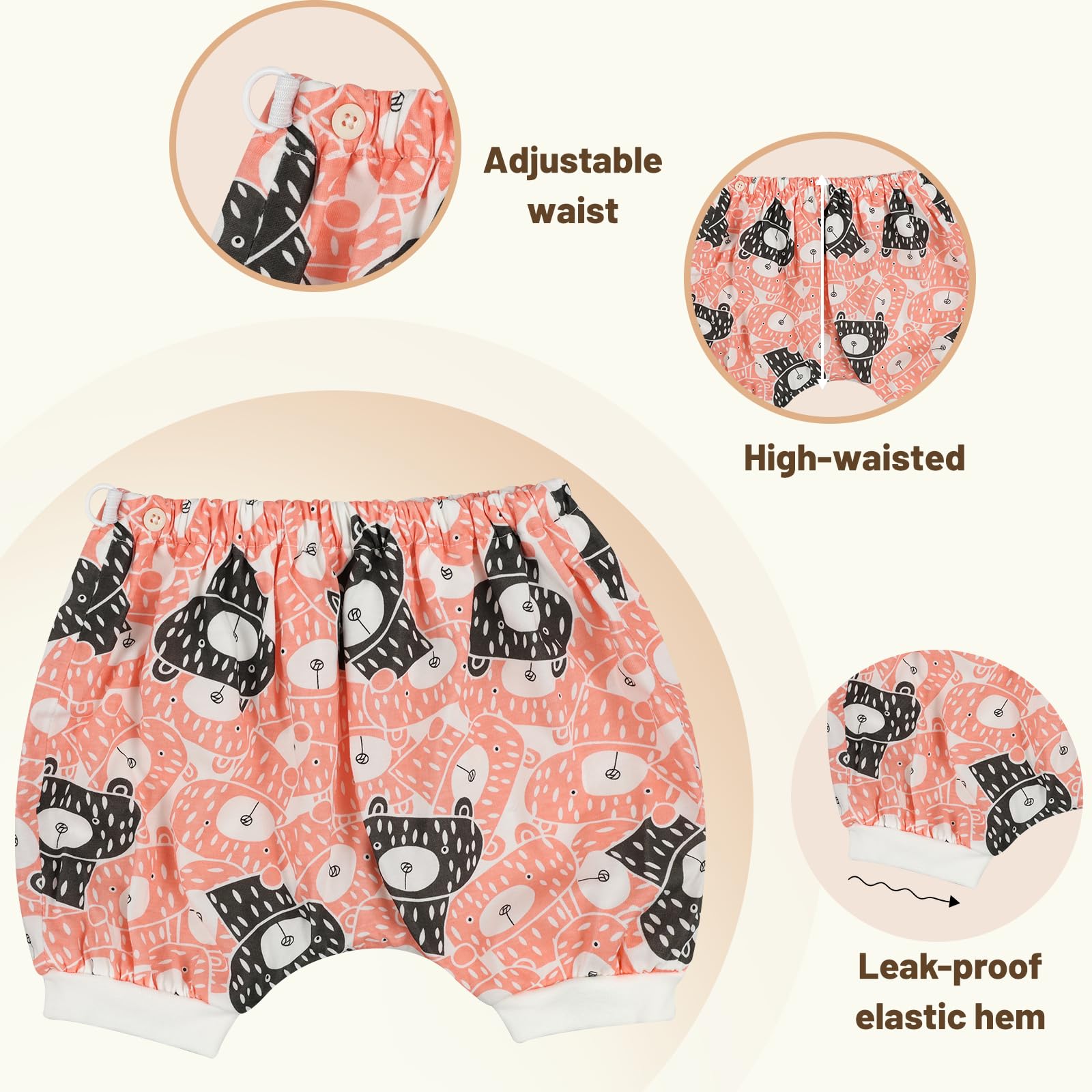 MooMoo Baby bedwetting shorts short length keeps kids cool during summer play.