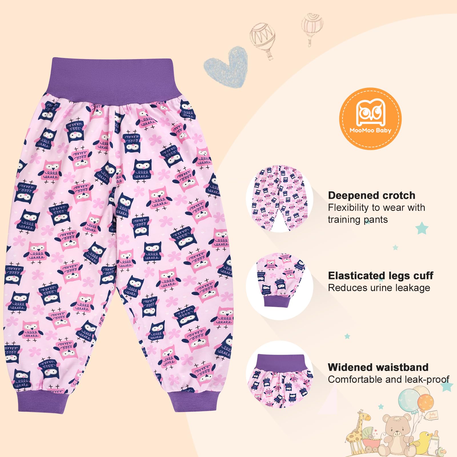 MooMoo Baby stretchy waistband allows easy on and off