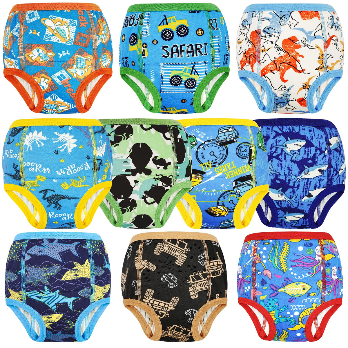 MooMoo Baby Training Underwear pack highlights absorbent layers for mess-minimizing potty training.