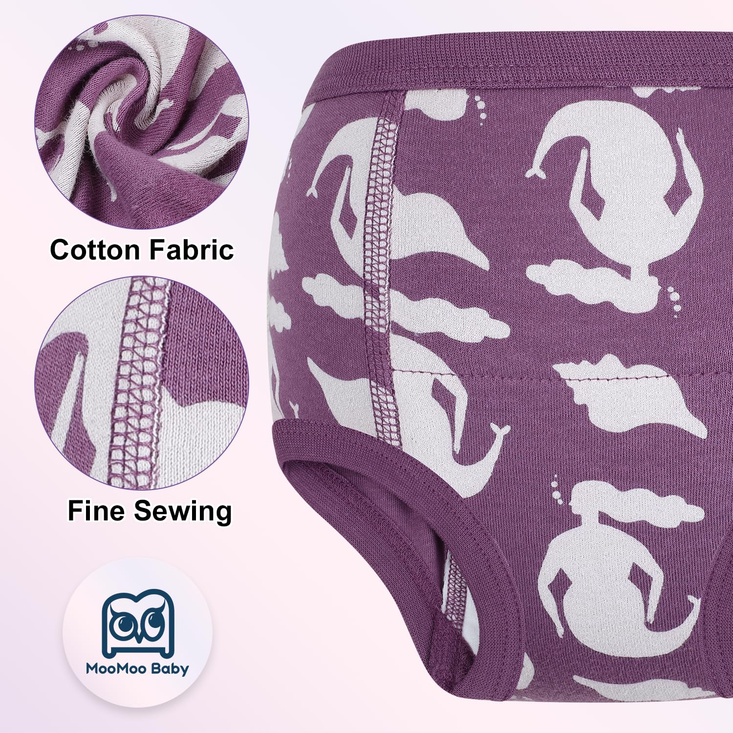 MooMoo Baby stretch waistband underwear — snug fit and easy pull-on for independent dressing.