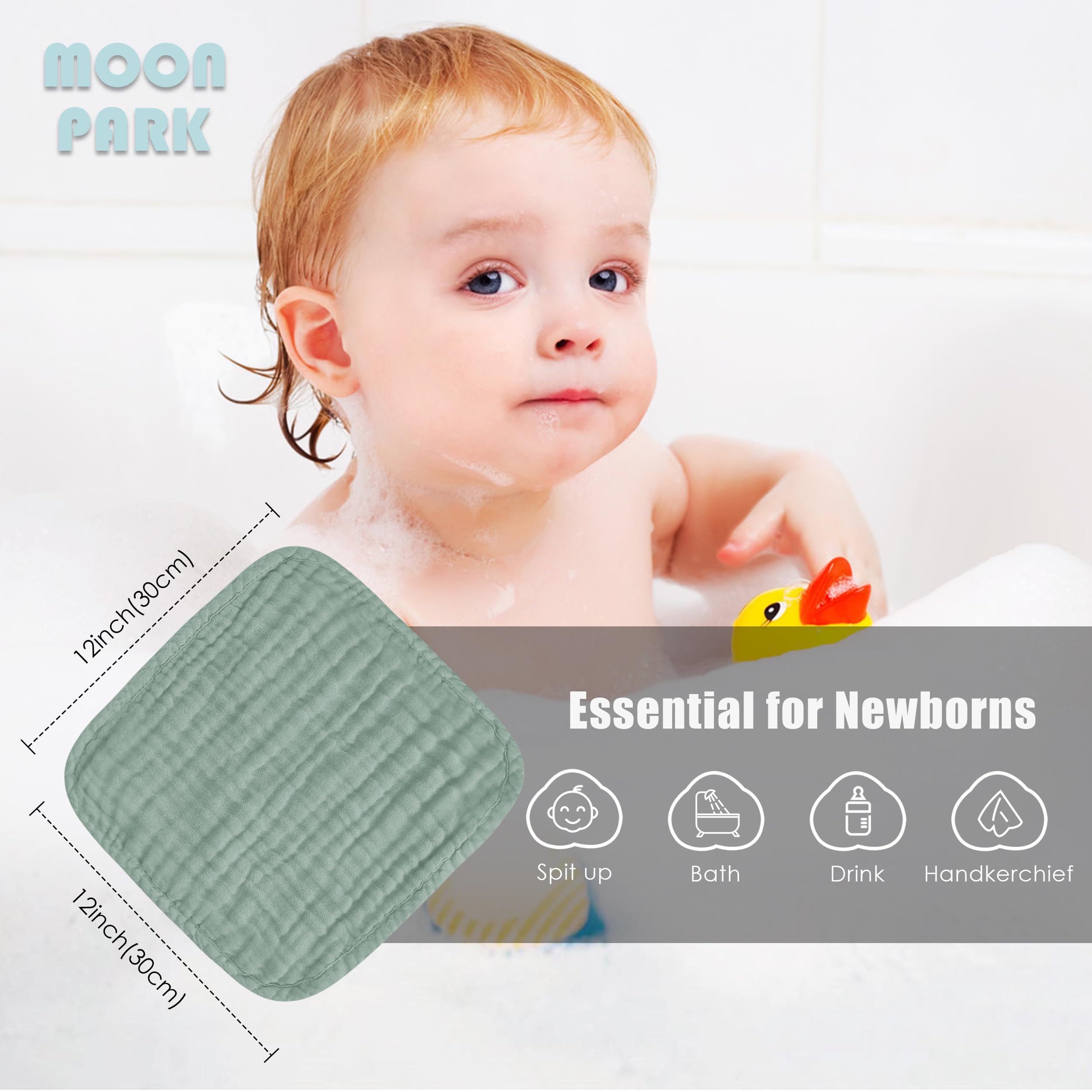 MOON PARK baby washcloths gentle on sensitive skin with grey green slate colors.