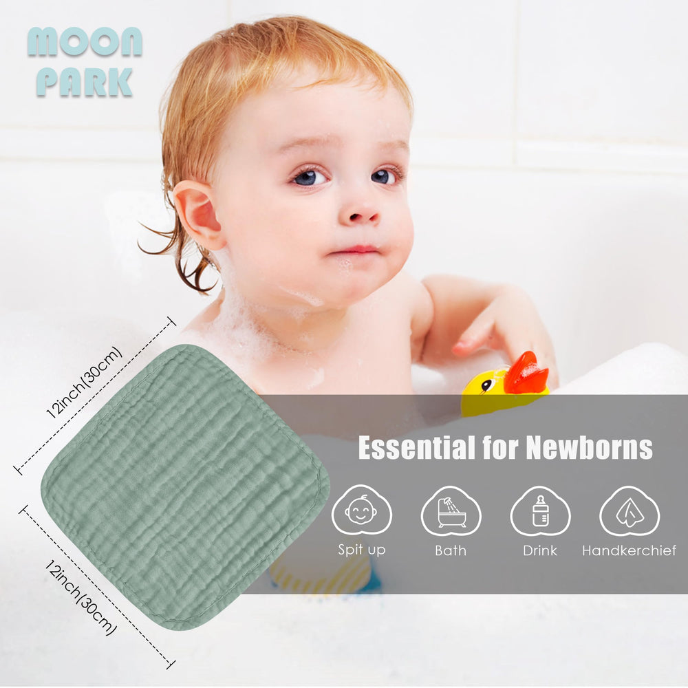 MOON PARK baby washcloths gentle on sensitive skin with grey green slate colors.