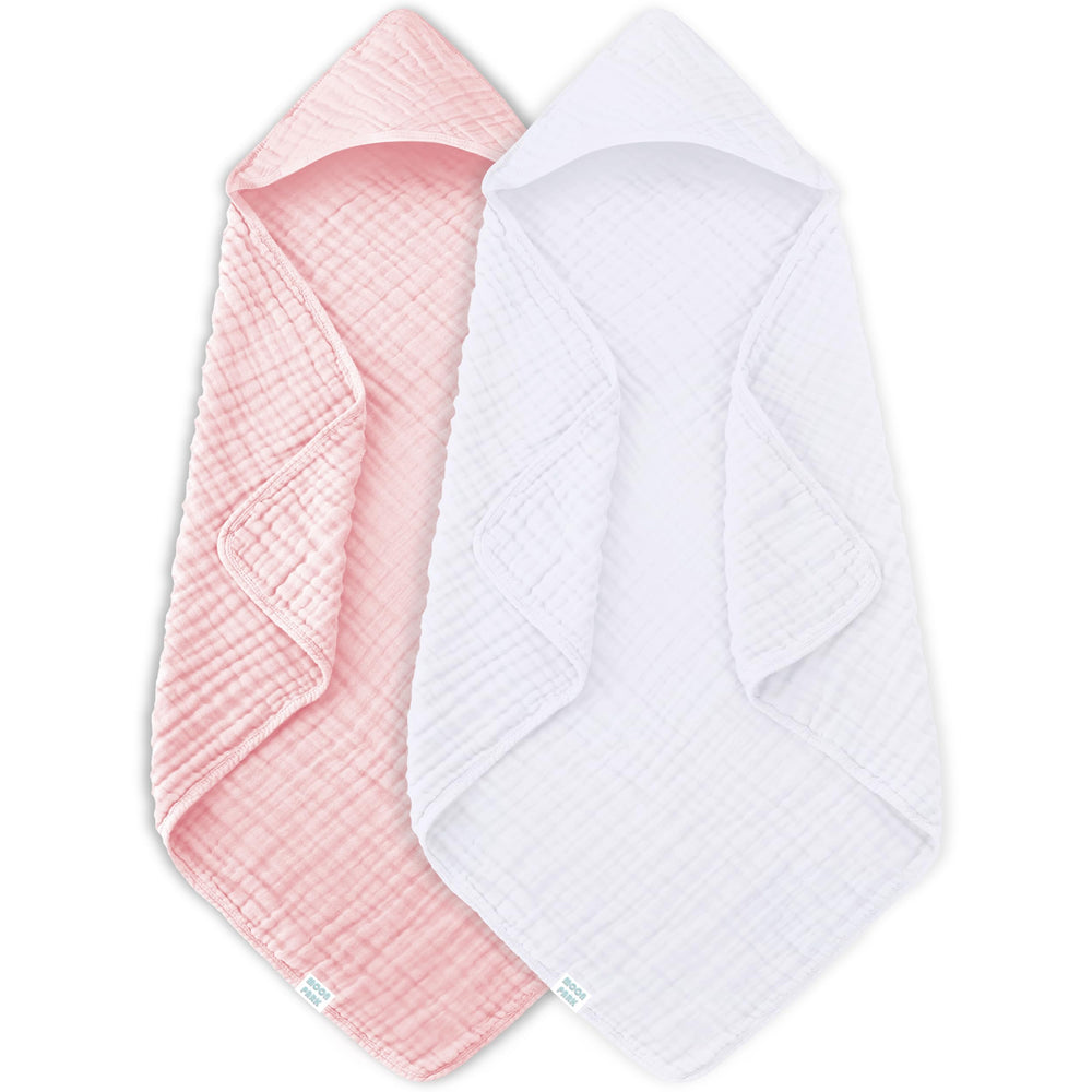 Moon Park hooded baby towel white close-up showing plush 6-layer muslin for quick drying