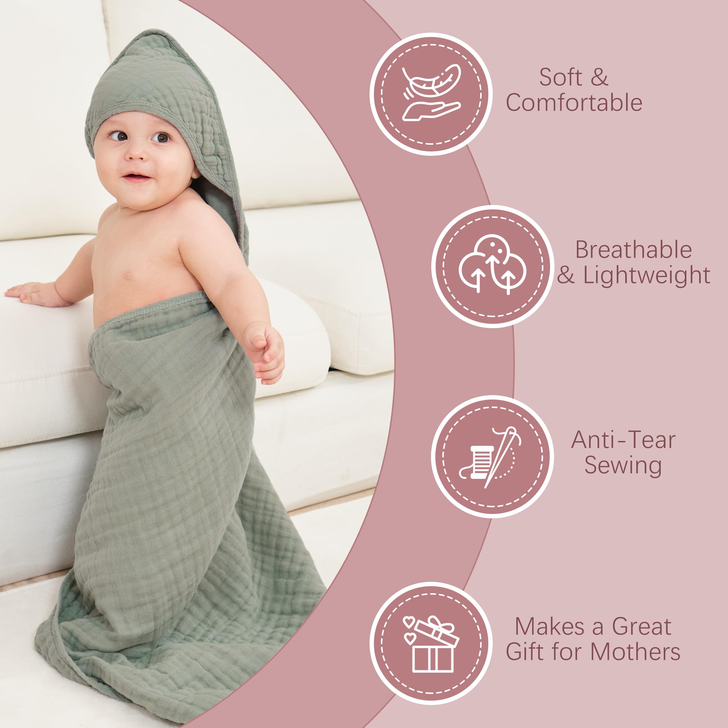 MOON PARK 32x32-inch towel laid flat shows generous size for newborns to toddlers.