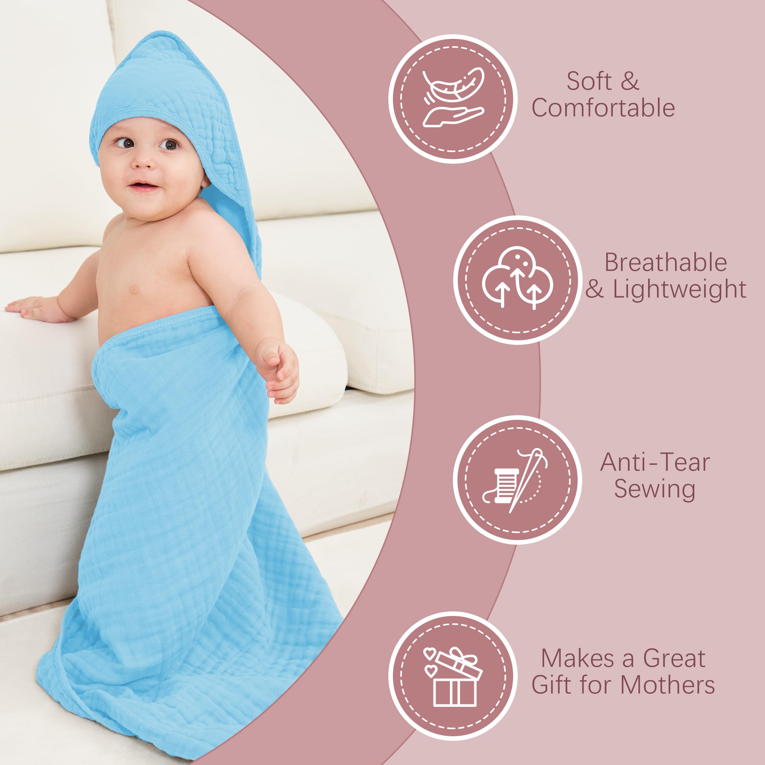 Moon Park hooded towel on baby, ideal for post-bath swaddling.