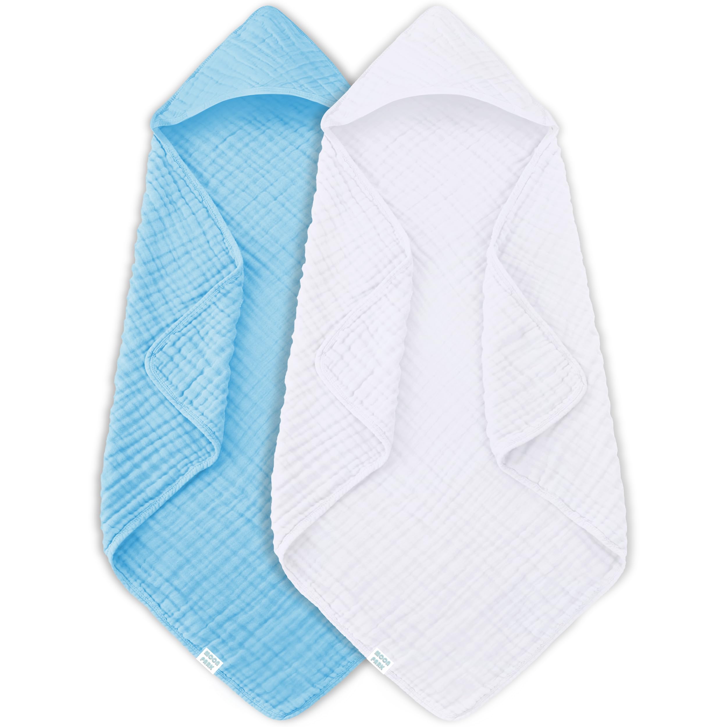 Moon Park muslin hooded baby towel closeup showing soft fibers for gentle drying.