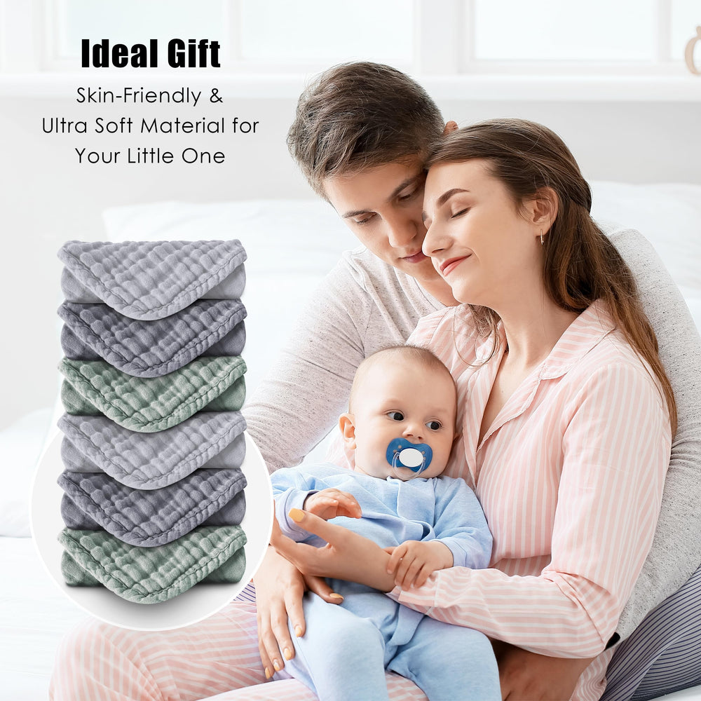 MOON PARK color palette with grey, green and slate washcloths for nursery coordination.