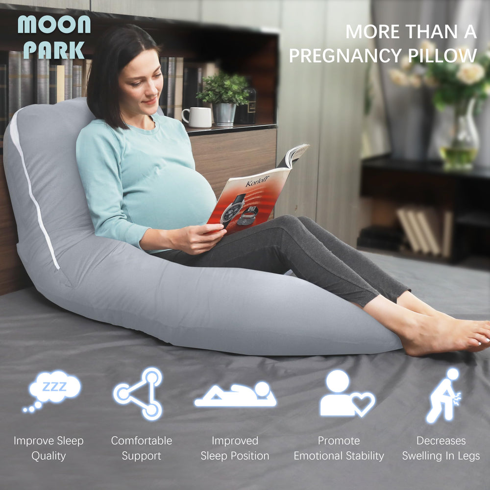 Moon Park back-support shot highlights ergonomic spine alignment.