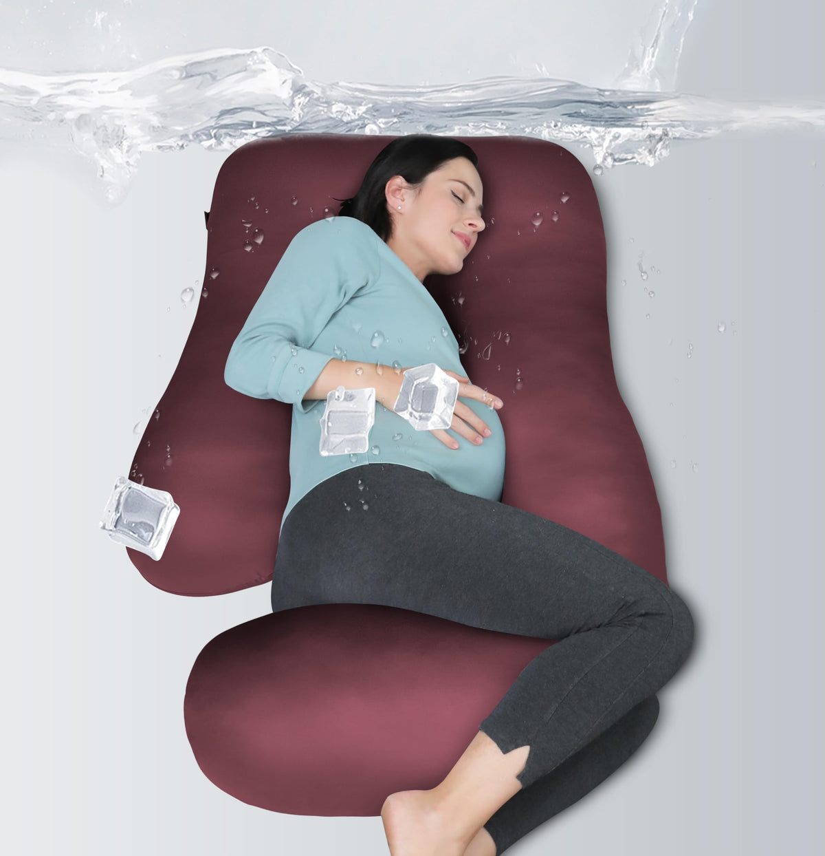 MOON PARK pregnancy pillow head support provides ergonomic comfort for side sleeping.