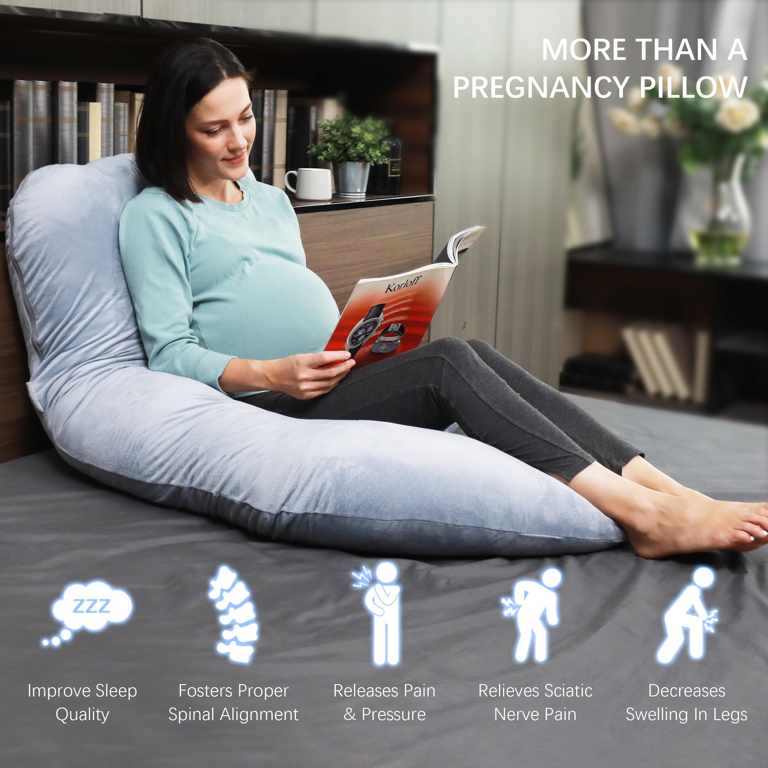 MOON PARK back-supporting pillow aligns spine during reading or TV time