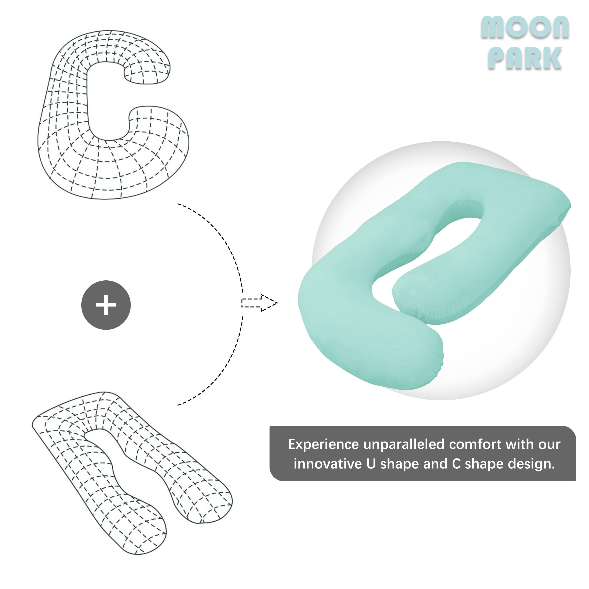 MOON PARK pregnancy pillow helps nursing, reading, or TV time.