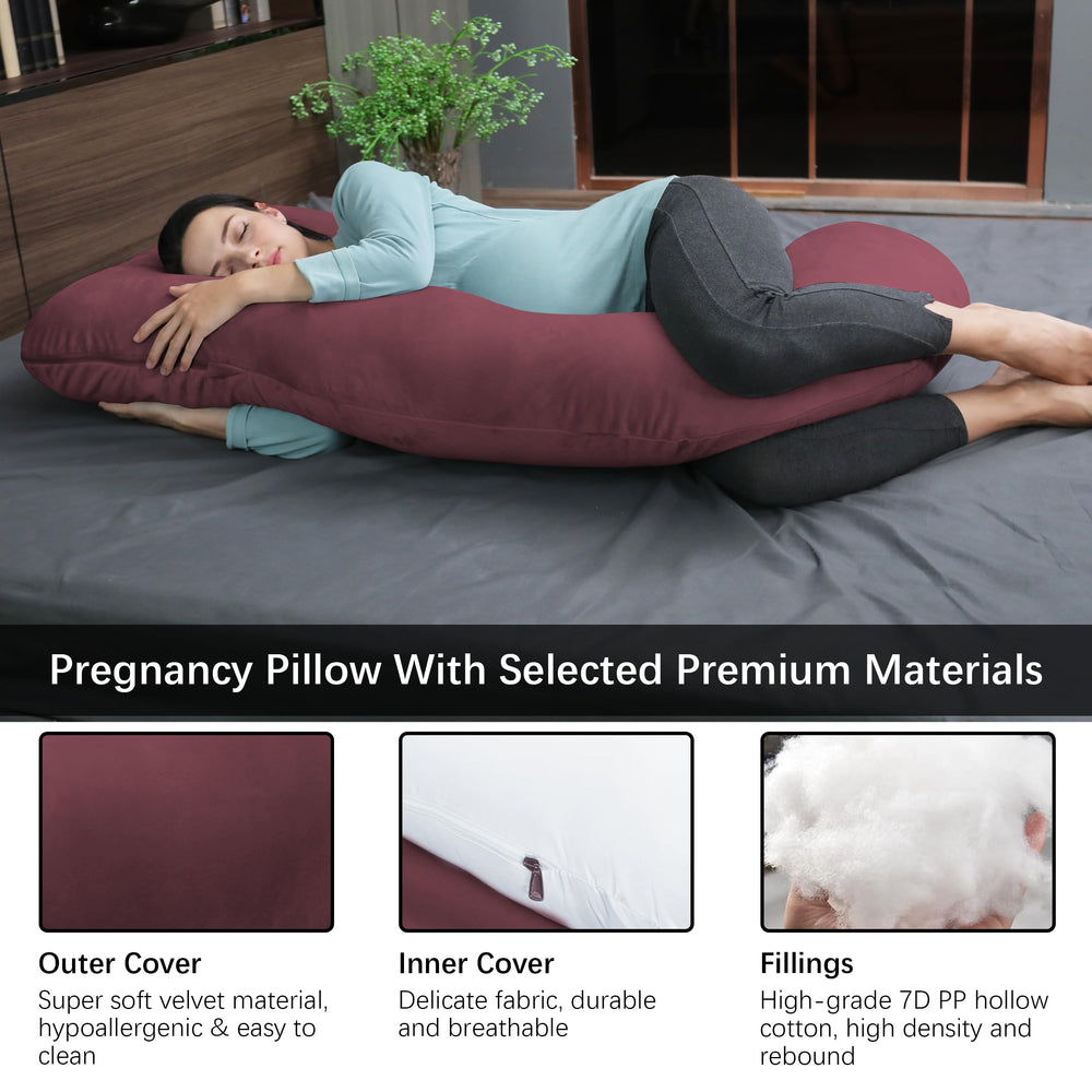 MOON PARK pregnancy pillow burgundy belly support for moms-to-be