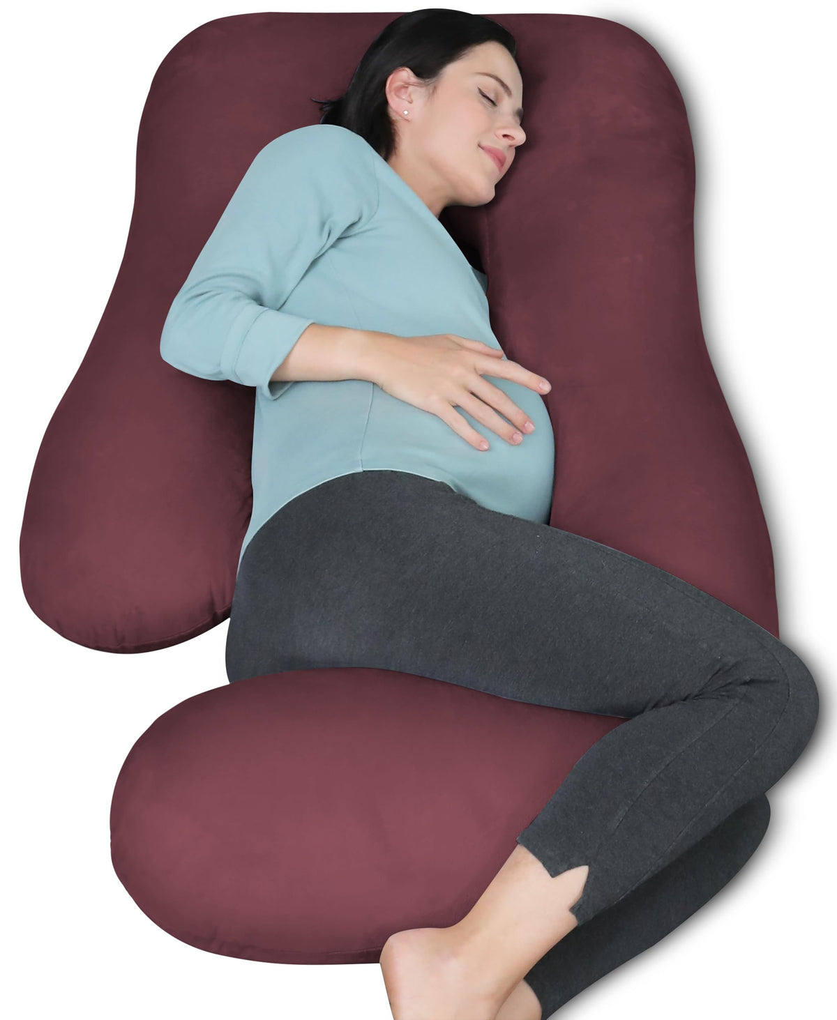 MOON PARK pregnancy pillow burgundy full view for full-body support