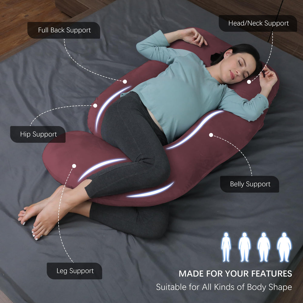 MOON PARK pregnancy pillow burgundy side sleep position for comfort