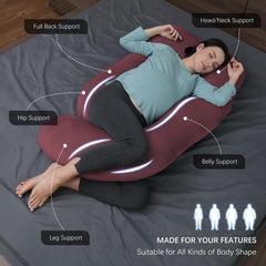 MOON PARK pregnancy pillow burgundy side sleep position for comfort