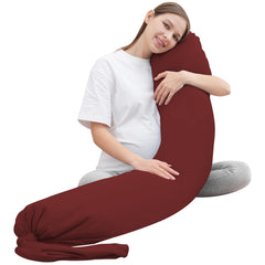 Moon Park pregnancy pillow cover burgundy with cooling fabric for cool, comfy nights.