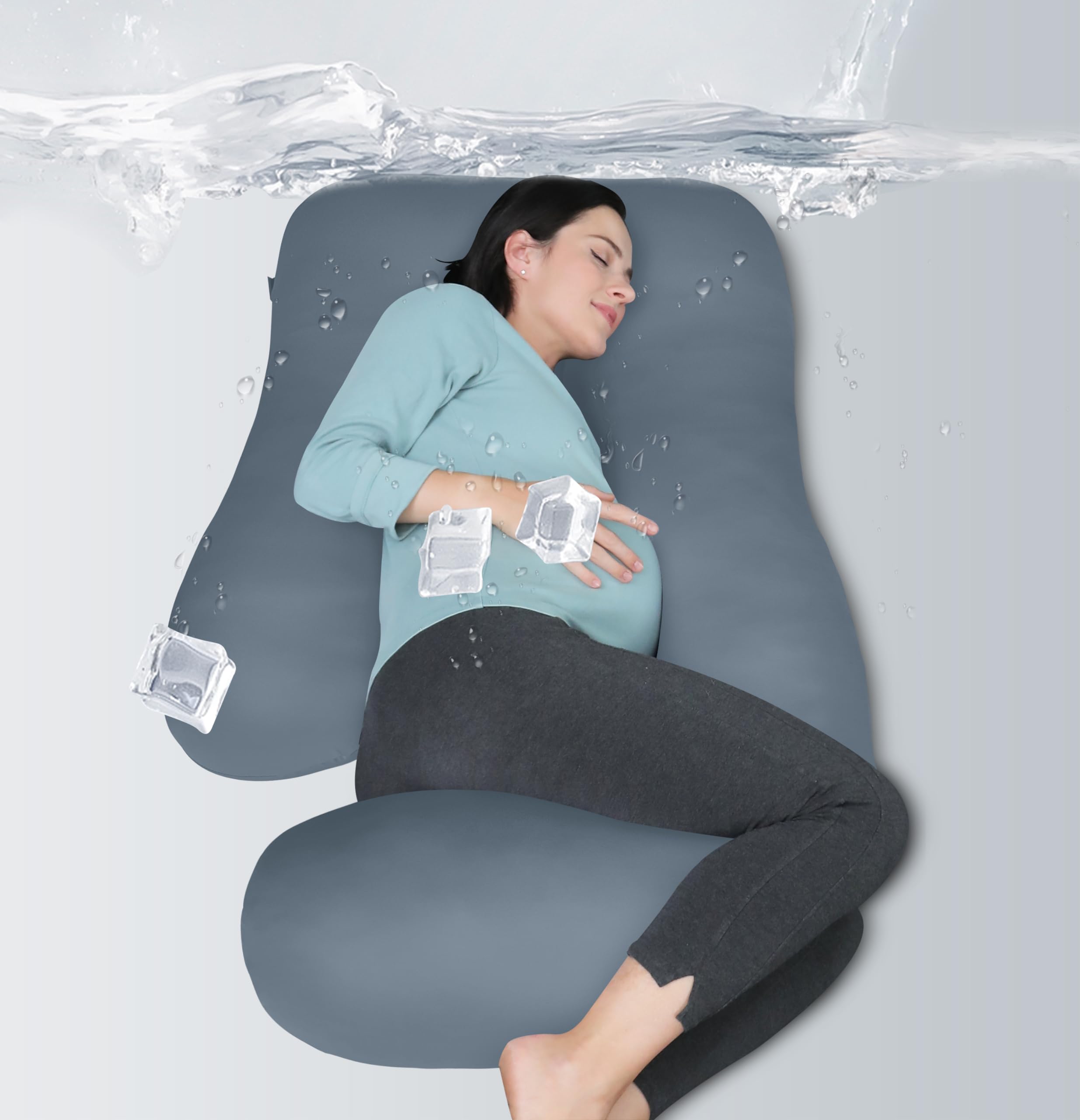 Moon Park pregnancy pillow full-body 65-inch grey front view offers all-night support.