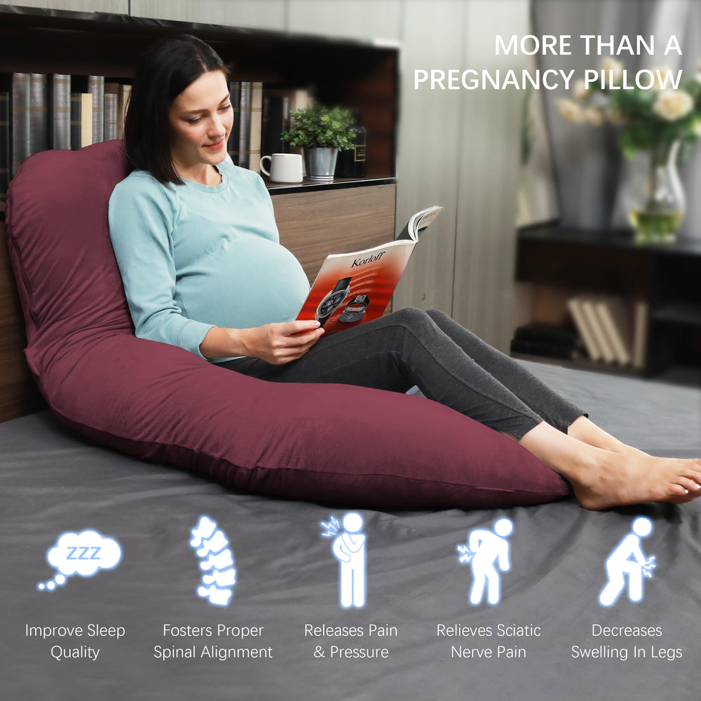 MOON PARK pregnancy pillow burgundy removable cover for easy care