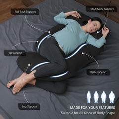 MOON PARK pregnancy pillow removable cover closeup highlights easy cleaning and plush surface.